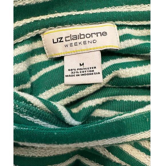 Liz Claiborne green stripes long sleeves knit tunic top size Medium - Picture 6 of 11
